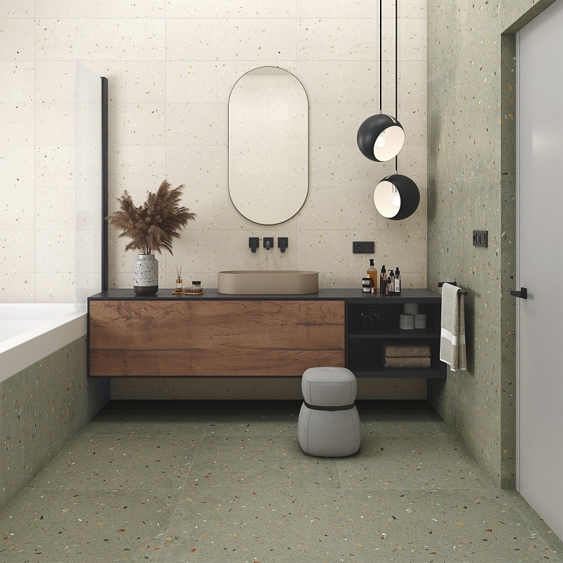 Terrazzo - carrelage terrazzo croccante-R menta 80x80 cm