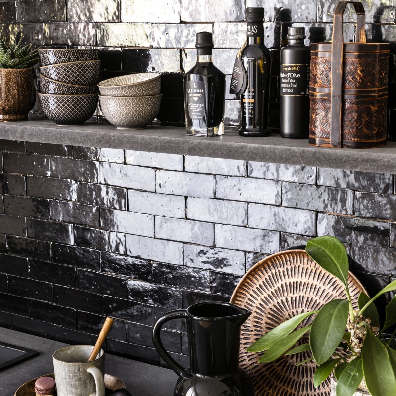 Zellige - Véritable BEJMAT artisanal marocain 4.5 x 14.5 cm NOIR