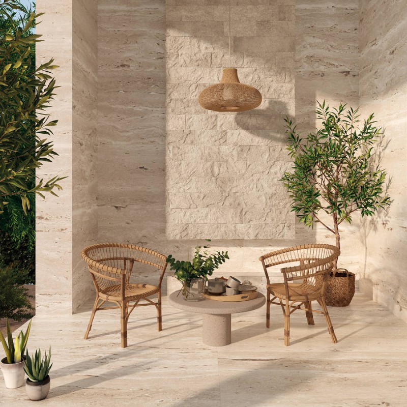 Dalle sur plots terrasse - Dalle sur plot 60.5x60.5x1.8 cm TRAVERTINO rectifié