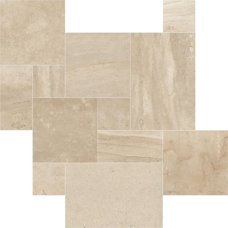 Effet pierre - carrelage travertin opus cluny multiformat antidérapant R11