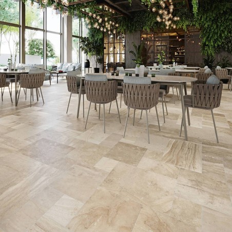 Effet pierre - carrelage travertin opus cluny multiformat antidérapant R11