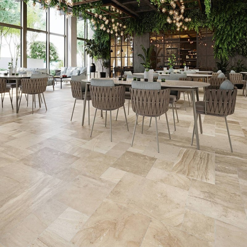 Effet pierre - carrelage travertin opus cluny multiformat antidérapant R11