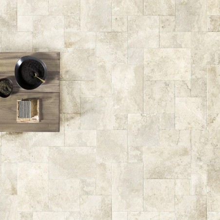 Effet pierre - carrelage crosscut cream multiformat imitation travertin antidérapant R11