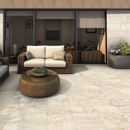 Effet pierre - carrelage imitation travertin SIENA BEIGE multiformat antidérapant R10