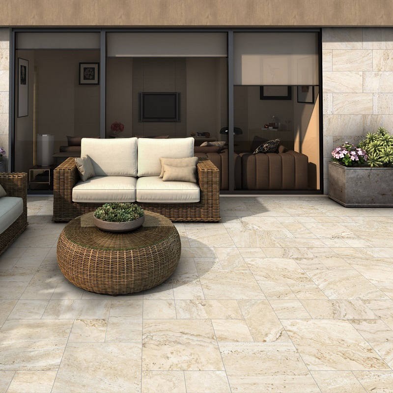 Effet pierre - carrelage imitation travertin SIENA BEIGE multiformat antidérapant R10