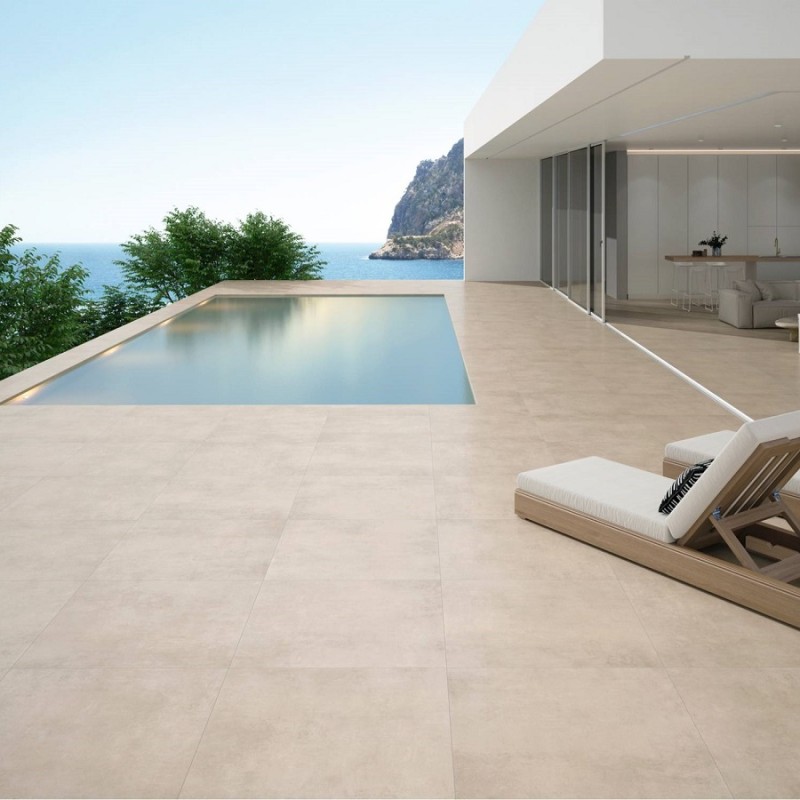 Effet béton - carrelage terrasse FRAME MARFIL 60x60 cm effet béton antidérapant R11