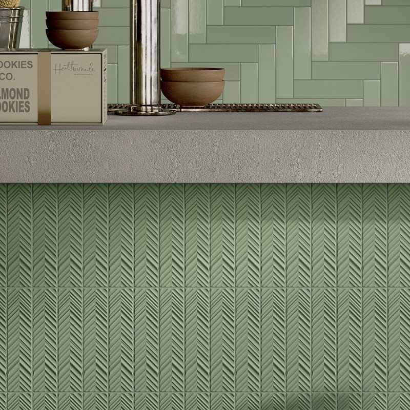 Zellige - carrelage DUST SAGE DECOR 5x20 cm LIGNE ou CHEVRON