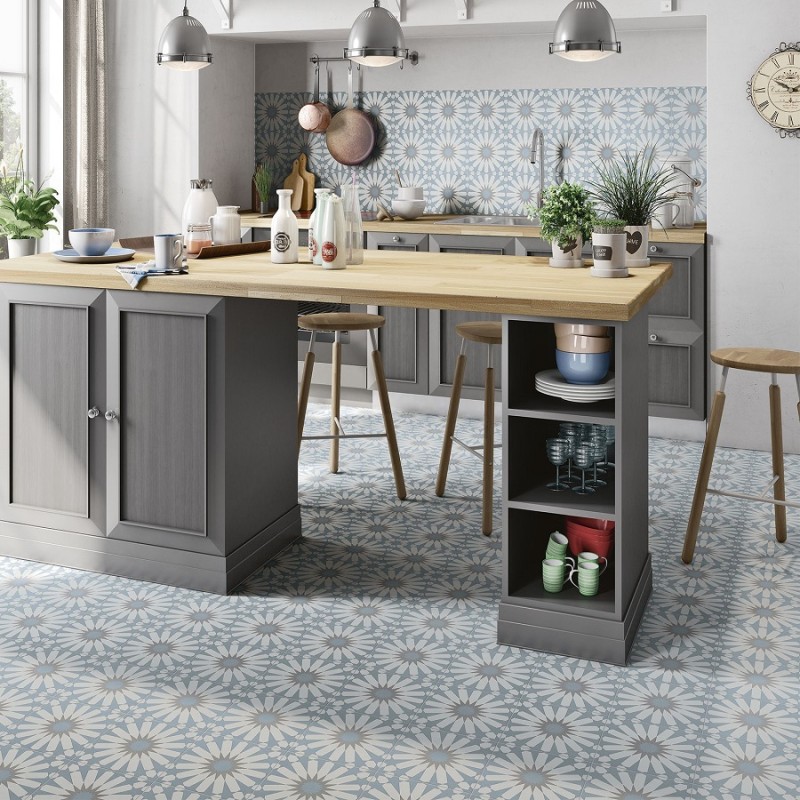 Carreaux ciment - carrelage imitation ciment 20x20 cm ETNIC A light blue