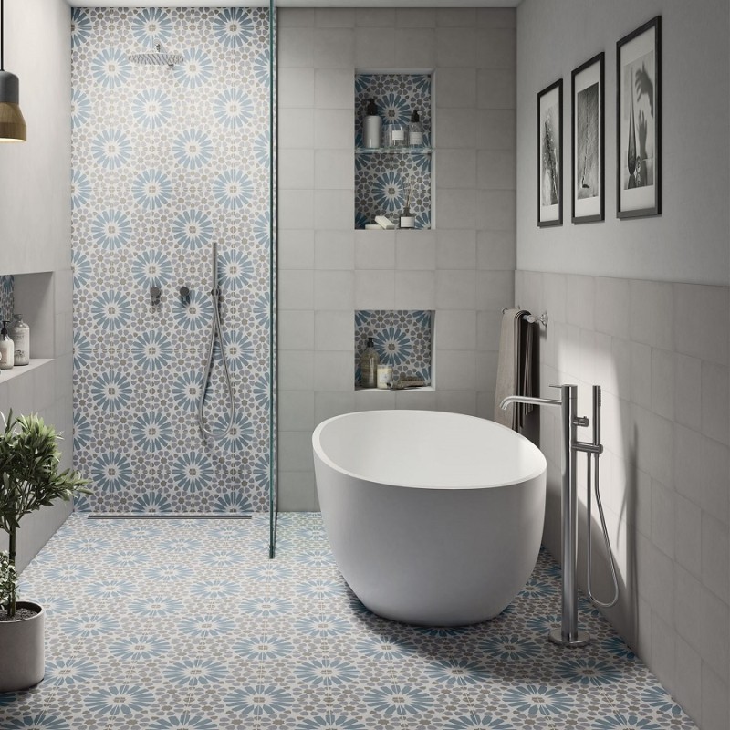 Carreaux ciment - carrelage imitation ciment 20x20 cm ETNIC B light blue