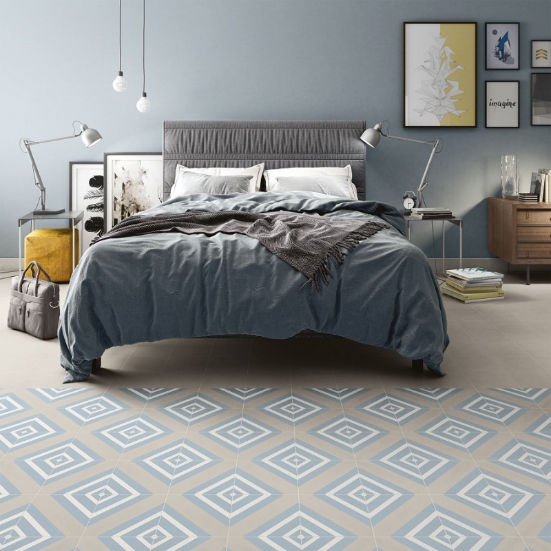 Carreaux ciment - carrelage imitation ciment 20x20 cm GEO LIGHT BLUE