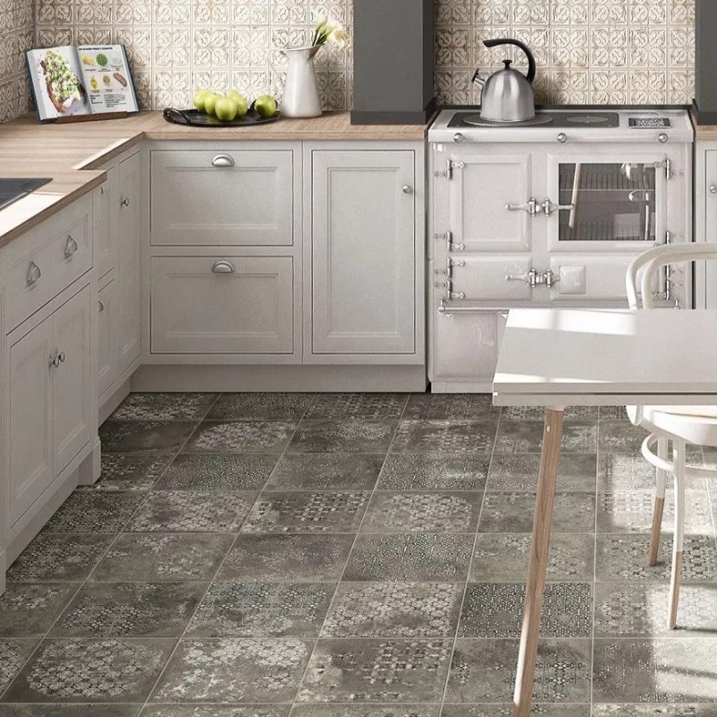 Carreaux ciment - Carrelage effet carreaux ciment vieilli 33 x 33 cm ANTIQUA GRAPHITE