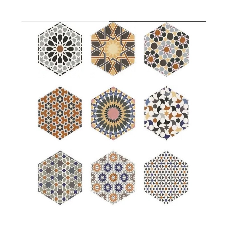 Carrelage hexagonal - Tomette en carrelage effet ciment 33x28.5 cm MIX ANDALOU