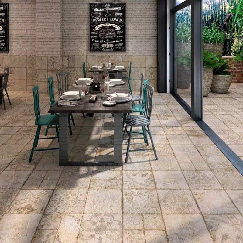 Carreaux ciment - Carrelage effet carreaux ciment vieilli LOIRE MIX 33,3 x 33,3 cm