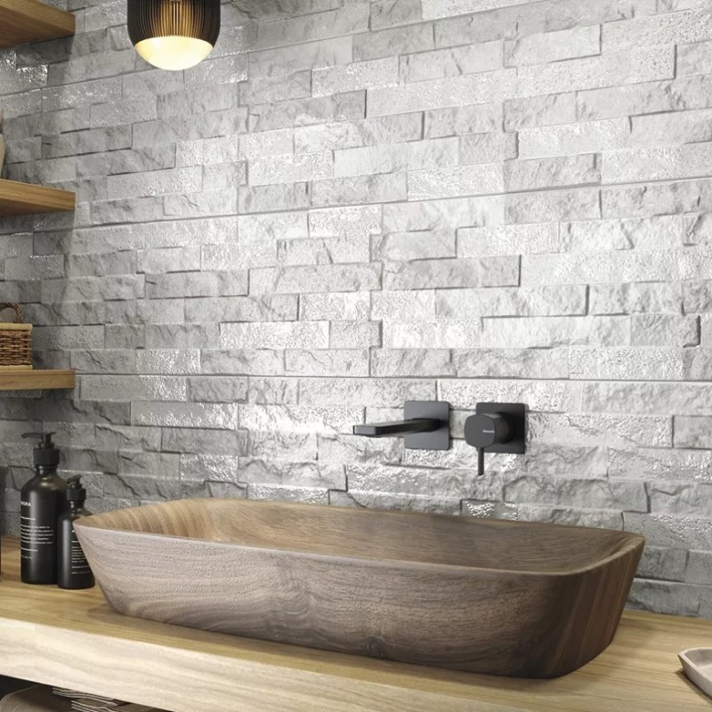 Plaquette de parement - carrelage parement RIOJA WHITE 31x56 cm effet métallique