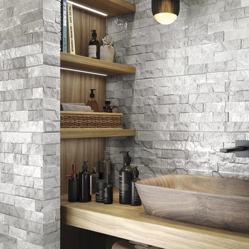 Plaquette de parement - carrelage parement RIOJA WHITE 31x56 cm effet métallique