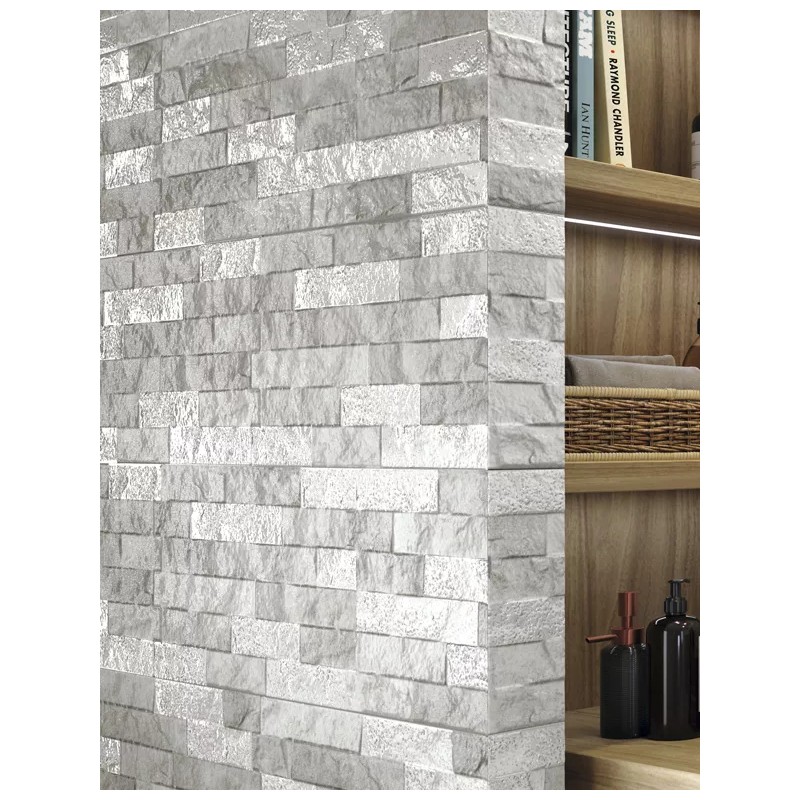 Plaquette de parement - carrelage parement RIOJA WHITE 31x56 cm effet métallique