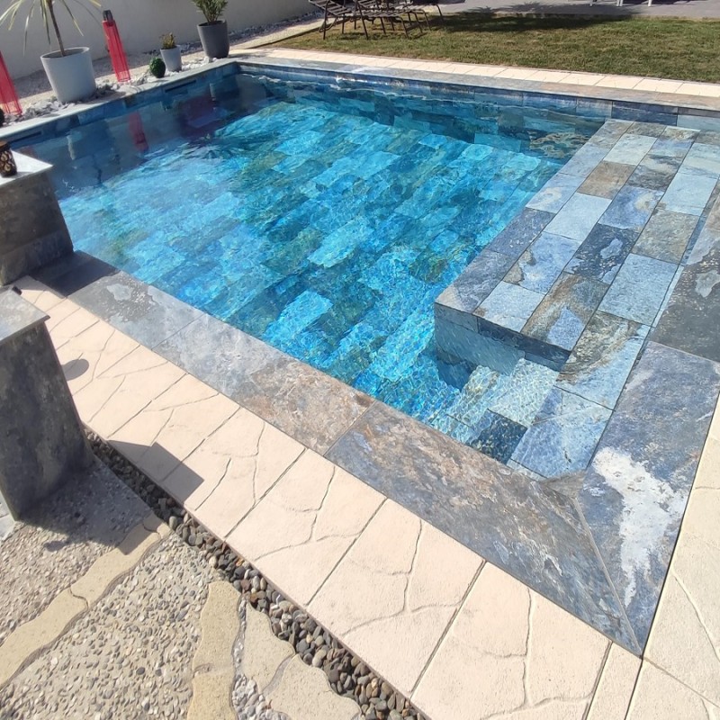 Piscine - Carrelage BALI BLUE 30x60 cm EFFET PIERRE DE BALI