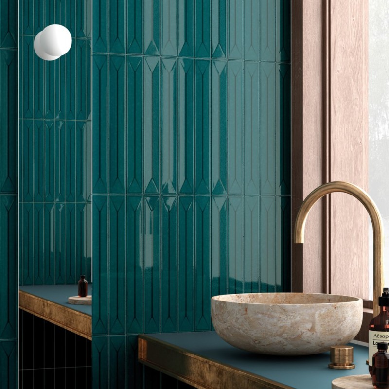 Zellige - Carrelage effet zellige 5x40 cm VITRAL AXIS PETROL REACTIVE