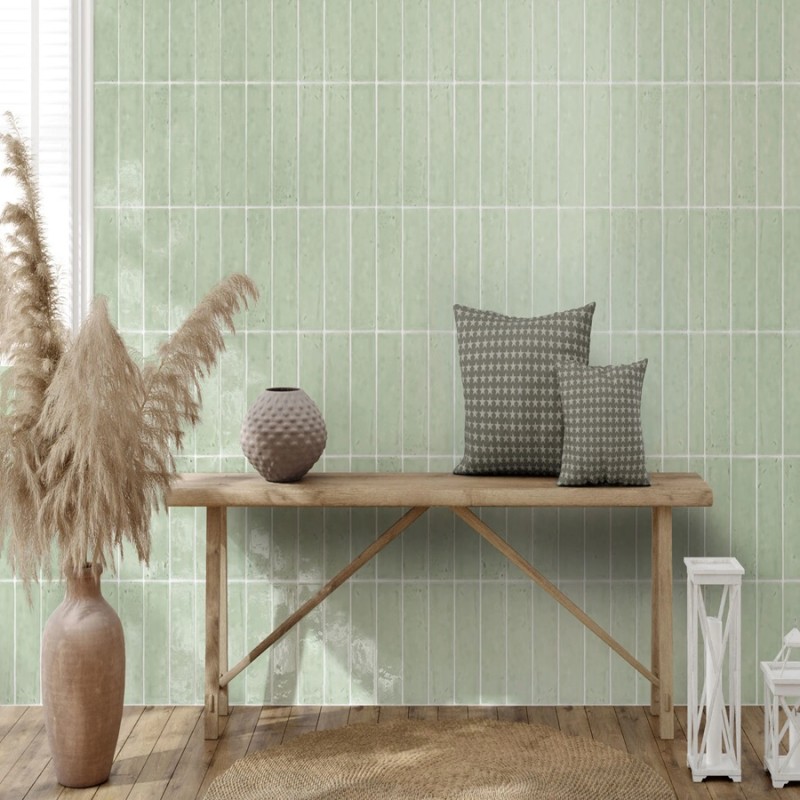 Zellige - Carrelage effet zellige 6x20 cm LAUREL CLAY GREEN