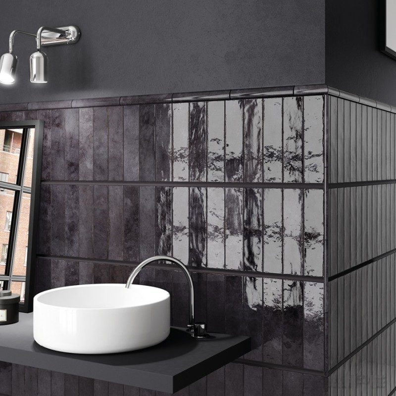 Zellige - carrelage imitation zellige 6x24.6 cm BASALT BLACK