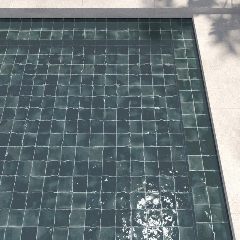 Carrelage - carrelage piscine GLOSS BLUE NIGHT 15x15 cm effet zellige