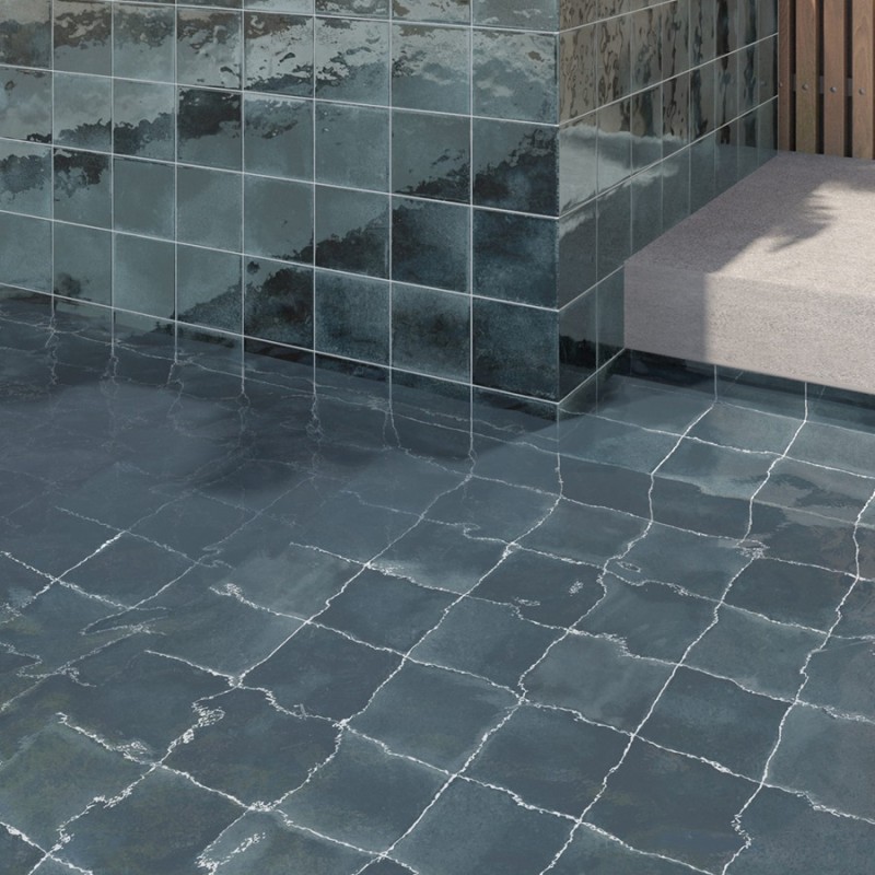 Carrelage - carrelage piscine GLOSS BLUE NIGHT 15x15 cm effet zellige