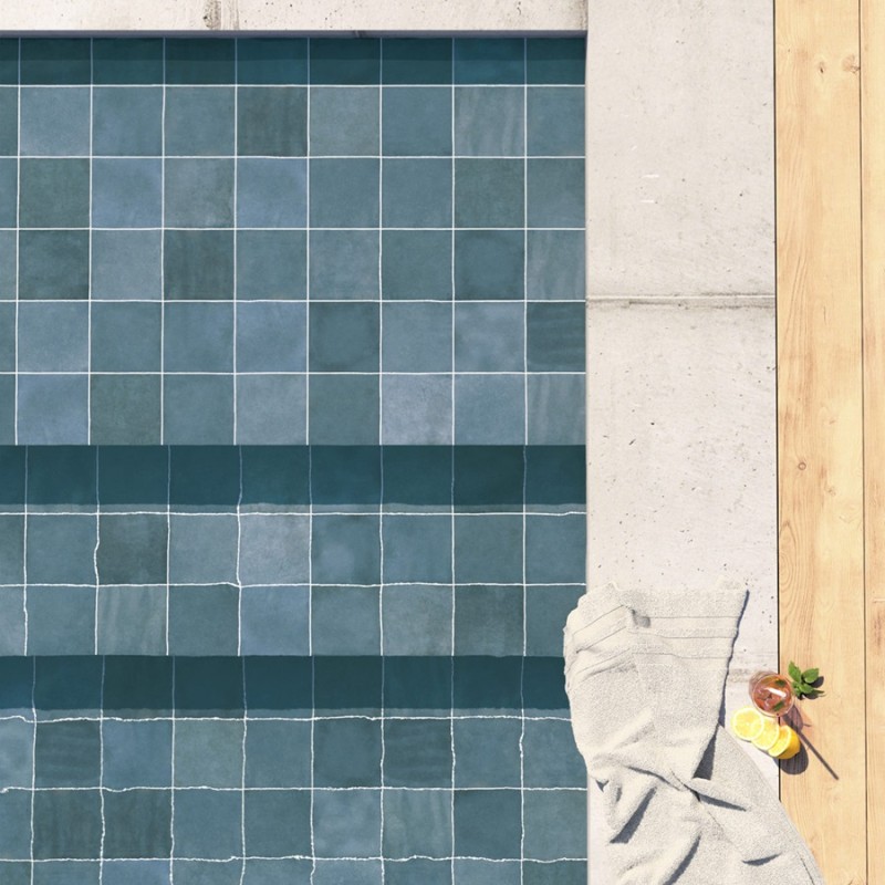 Carrelage - carrelage piscine GLOSS COLONIAL BLUE 15x15 cm effet zellige