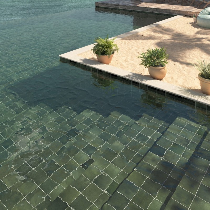 Carrelage - carrelage piscine GLOSS MOSS GREEN 15x15 cm effet zellige