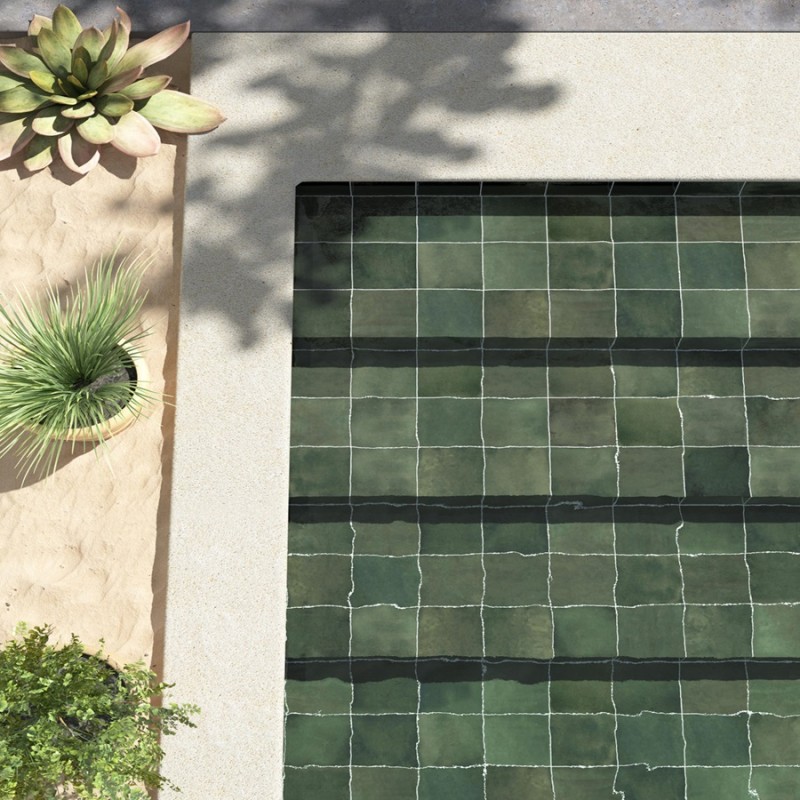 Carrelage - carrelage piscine GLOSS MOSS GREEN 15x15 cm effet zellige