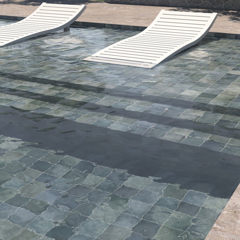 Carrelage - carrelage piscine MATT INDIGO 15x15 cm effet zellige