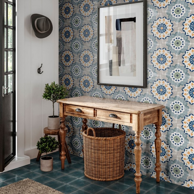 Carreaux ciment - Carrelage LAGUNA BLUE 15x15 cm effet carreaux ciment vieilli