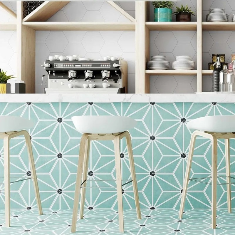 Carrelage hexagonal - Carrelage OSAKA AQUA 28,5x33 cm effet carreaux ciment