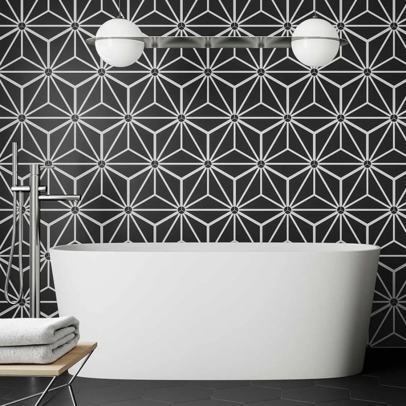 Carrelage hexagonal - Carrelage OSAKA BLACK 28,5x33 cm effet carreaux ciment