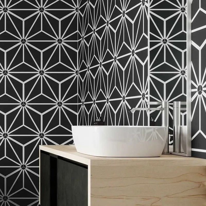 Carrelage hexagonal - Carrelage OSAKA BLACK 28,5x33 cm effet carreaux ciment