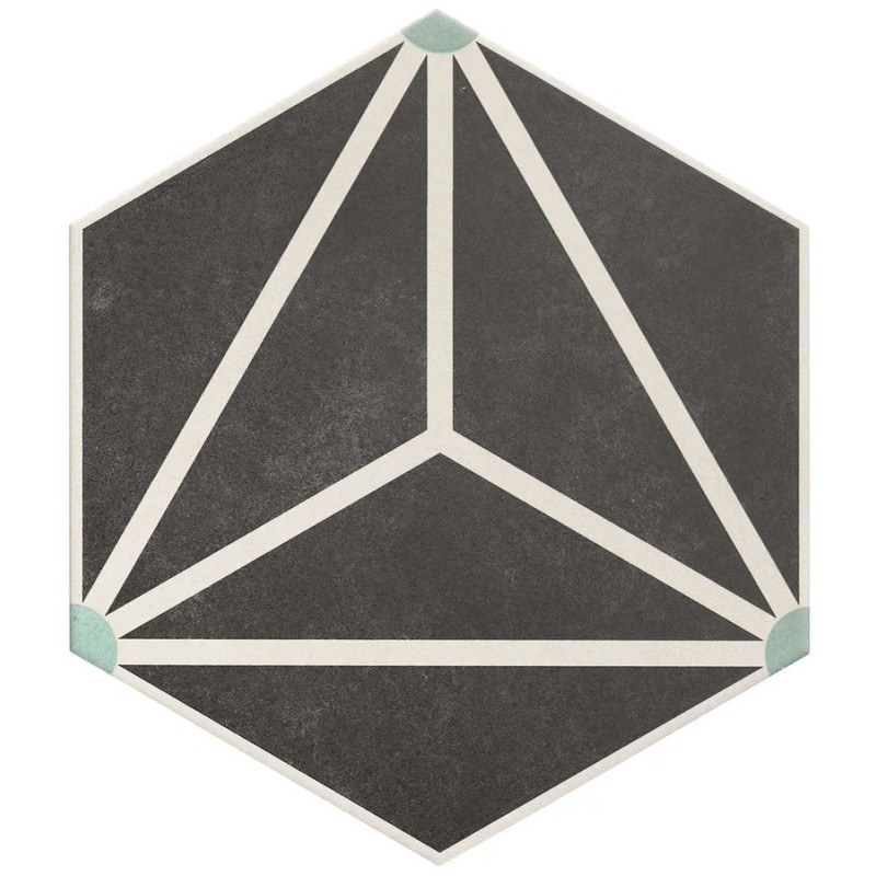 Carrelage hexagonal - Carrelage OSAKA CHARCOAL 28,5x33 cm effet carreaux ciment