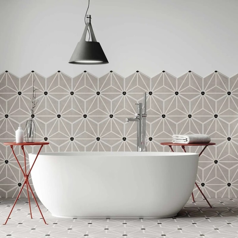 Carrelage hexagonal - Carrelage OSAKA GREY 28,5x33 cm effet carreaux ciment