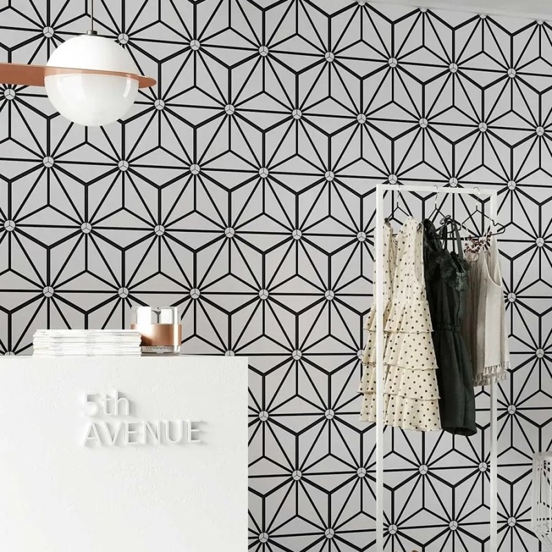 Carrelage hexagonal - Carrelage OSAKA WHITE 28,5x33 cm effet carreaux ciment