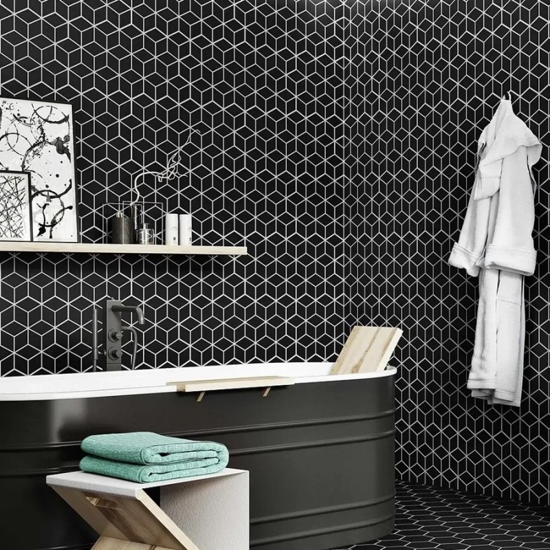 Carreaux ciment - carrelage RHOMBUS BLACK 26,5x51cm imitation carreaux ciment