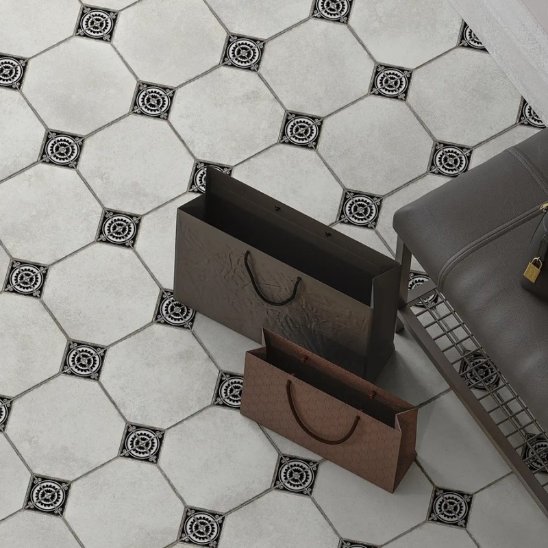Carreaux ciment - carrelage LEEDS BLACK 33x33cm imitation carreaux ciment