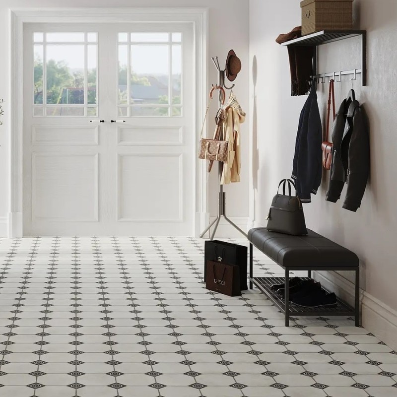 Carreaux ciment - carrelage LEEDS BLACK 33x33cm imitation carreaux ciment