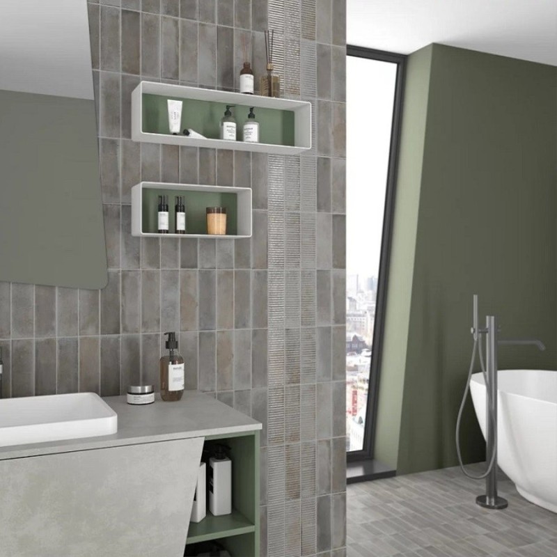 Déstockage - Lot de 2.12 M² Carrelage effet zellige 6x18,6cm RAKU SMOKE