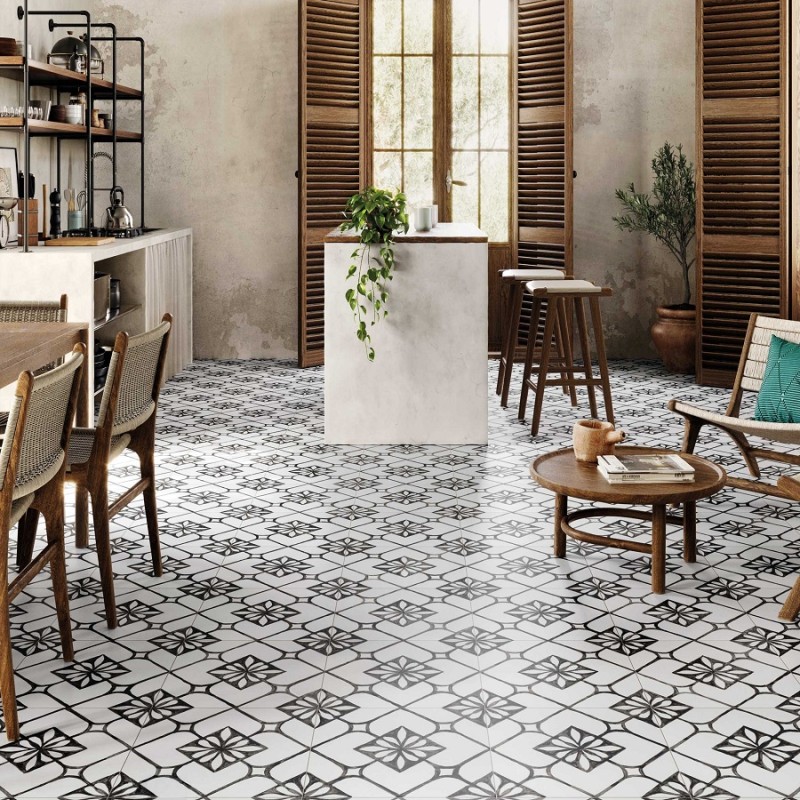 Carreaux ciment - carrelage imitation carreaux ciment 44x44 cm TISA BLACK