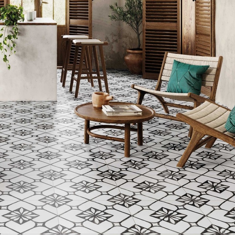 Carreaux ciment - carrelage imitation carreaux ciment 44x44 cm TISA BLACK