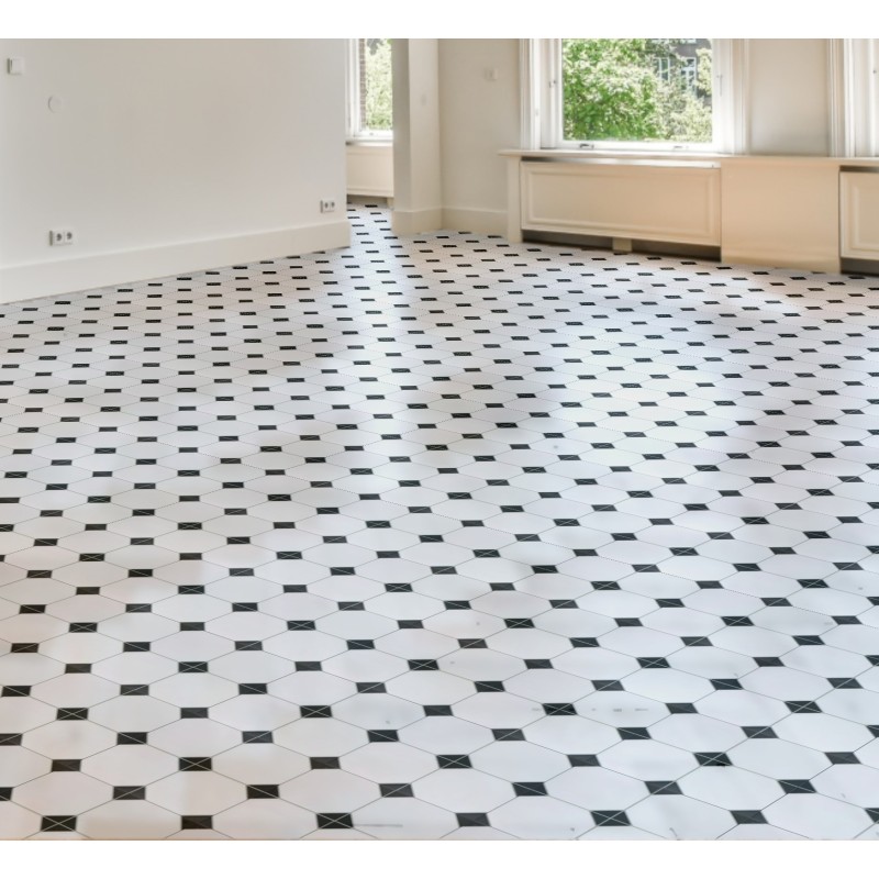 Carreaux ciment - carrelage cabochon CHIC BLACK 33x33cm imitation carreaux ciment