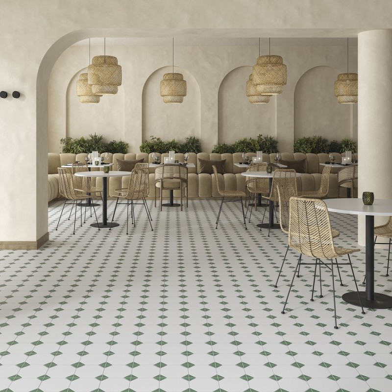 Carreaux ciment - carrelage cabochon CHIC GREEN 33x33cm imitation carreaux ciment