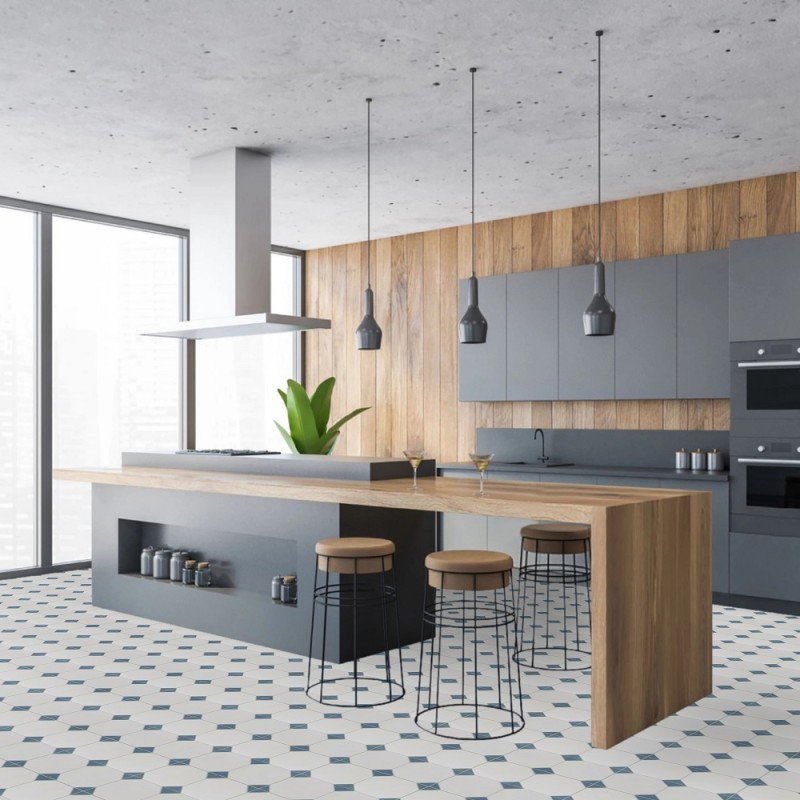 Carreaux ciment - carrelage cabochon CHIC BLUE 33x33cm imitation carreaux ciment