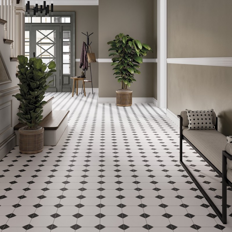 Carreaux ciment - carrelage cabochon CHIC BLACK 33x33cm imitation carreaux ciment