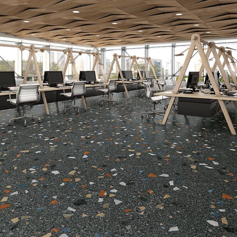 Déstockage - Lot de 25,60 M² carrelage terrazzo stracciatella-R grafito 80x80 cm