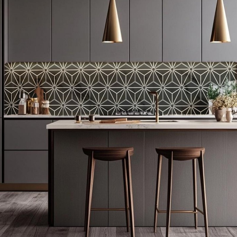 Carrelage hexagonal - Carrelage OSAKA BLACK 28,5x33 cm effet carreaux ciment