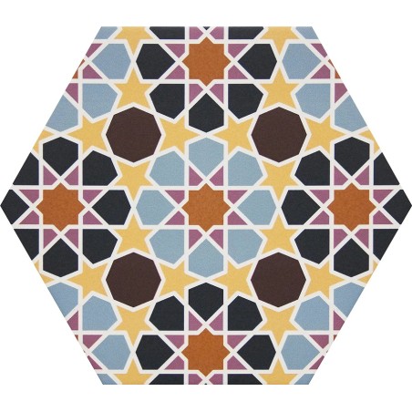 Carrelage hexagonal - Tomette en carrelage effet ciment 33x28.5 cm MIX ANDALOU